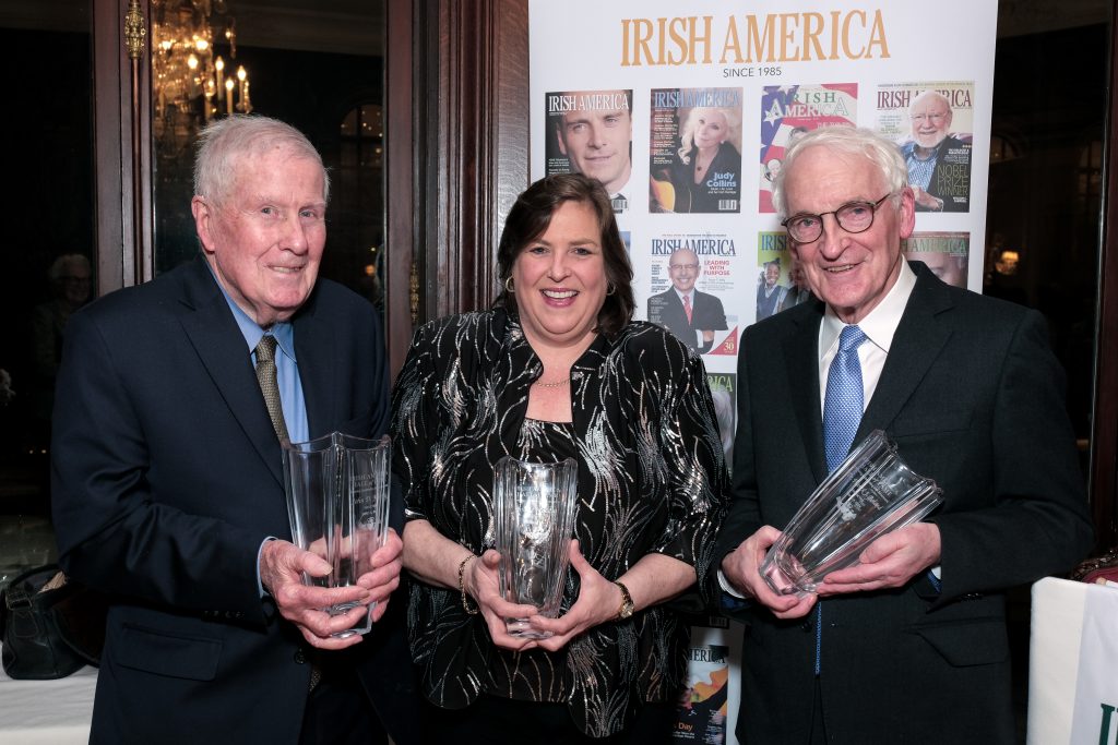 2024 Irish America Hall of Fame inductees John Feerick, Joanie Madde, and Dr. Patrick Boland. Photo: James Higgins