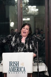 Irish musician Joanie Madden accepts the induction into the Hall of Fame on Monday, March 4, 2024 at the american Irish Historical Society.