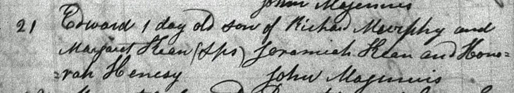 Baptism of Edward Murphy, 21 March 1837, St. James, NYC (FindMyPast, Note: images are no longer available, only transcripts)