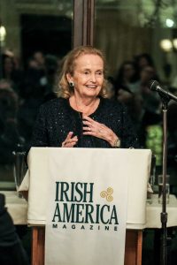 Loretta Brennan Glucksman inducting Dr. Patrick Boland into the Irish America Hall of Fame on Monday, March 4, 2024 at the American Irish Historical Society.