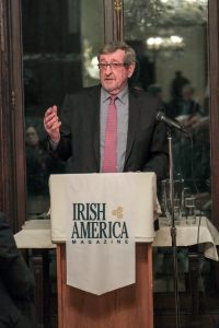 Michaeel Dowling speaking about John Feerick at Irish America's Hall of Fame induction. March 4, 2024 at the American Irish Historical Society