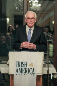 Dr. Patrick Boland speaking at his induction into the Hall of Fame on Monday, March 4, 2024 at the American Irish Historical Society.