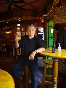 Steve raising a glass in Paddy's in March 2021 as the pandemic restrictions started to ease. Photo: Patricia Harty