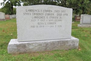 Larry O'Brien's grave marker at St. Michael's Cemetery in Springfield, MA. Photo: Find a Grave.