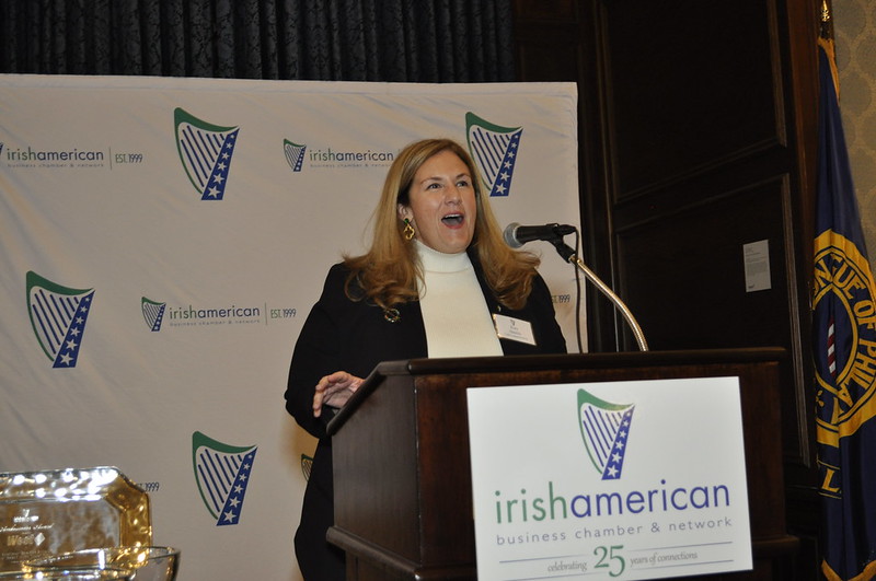 Taoiseach Award honoree Kate Shields speaking about her Irish heritage.