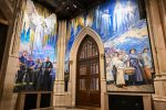 A new mural painted by artist Adam Cvijanovic, the north and west panels seen here, was unveiled at St. Patrick's Cathedral on Wednesday, Sept. 17, 2025, in New York. The mural, which is the largest permanent artwork commissioned for the cathedral in its 146-year history, celebrates the 1879 Apparition at Knock, Ireland, the faith of generations of immigrants to New York, and the service of New York City's first responders. (Diane Bondareff/AP Content Services for the Archdiocese of New York)